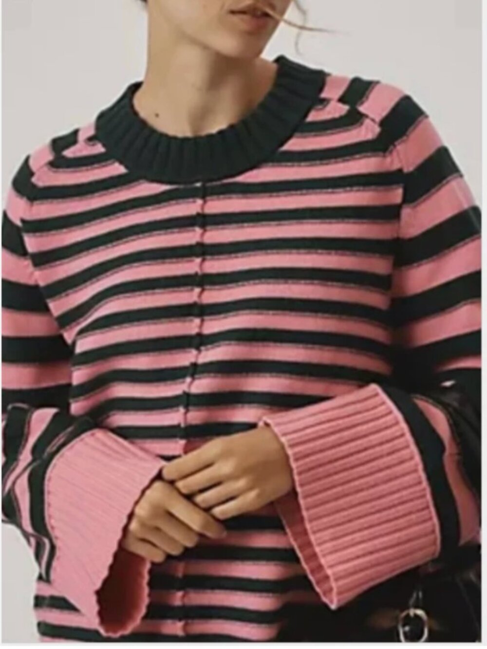 Maeve Anthropologie The Chandler Crew Neck Relaxed Pullover Pink & Green